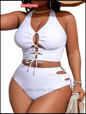 Plus Size Lace Up High Waist Tummy Control Bikini Set